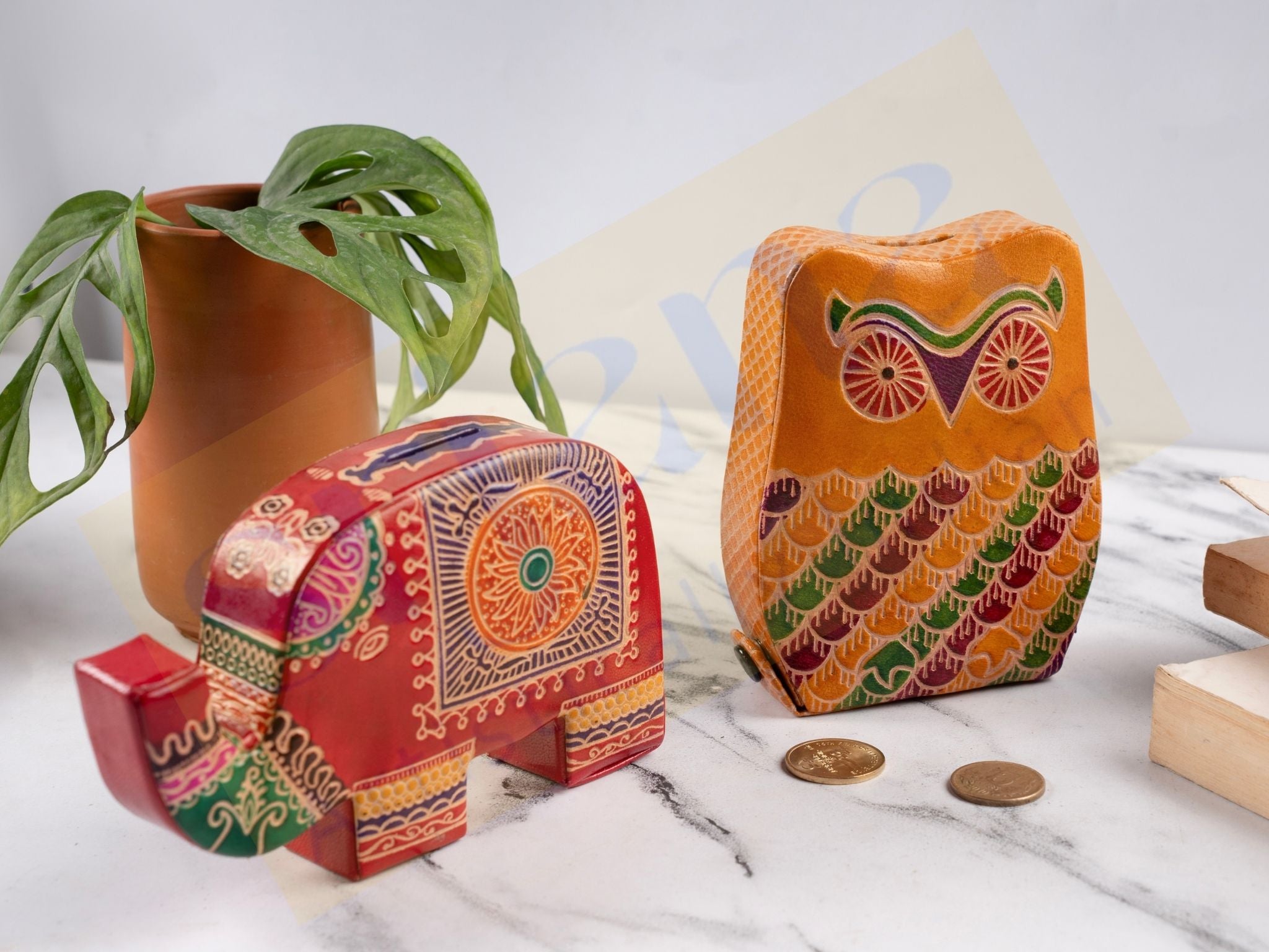 Handcrafted Leather Embossed Piggy Banks