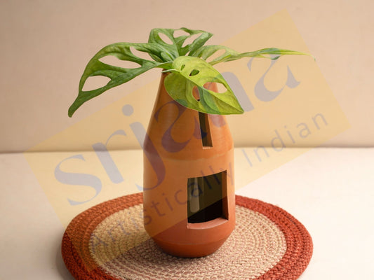 Terracotta Bottle-Shaped Indoor Planter with Glass Tube