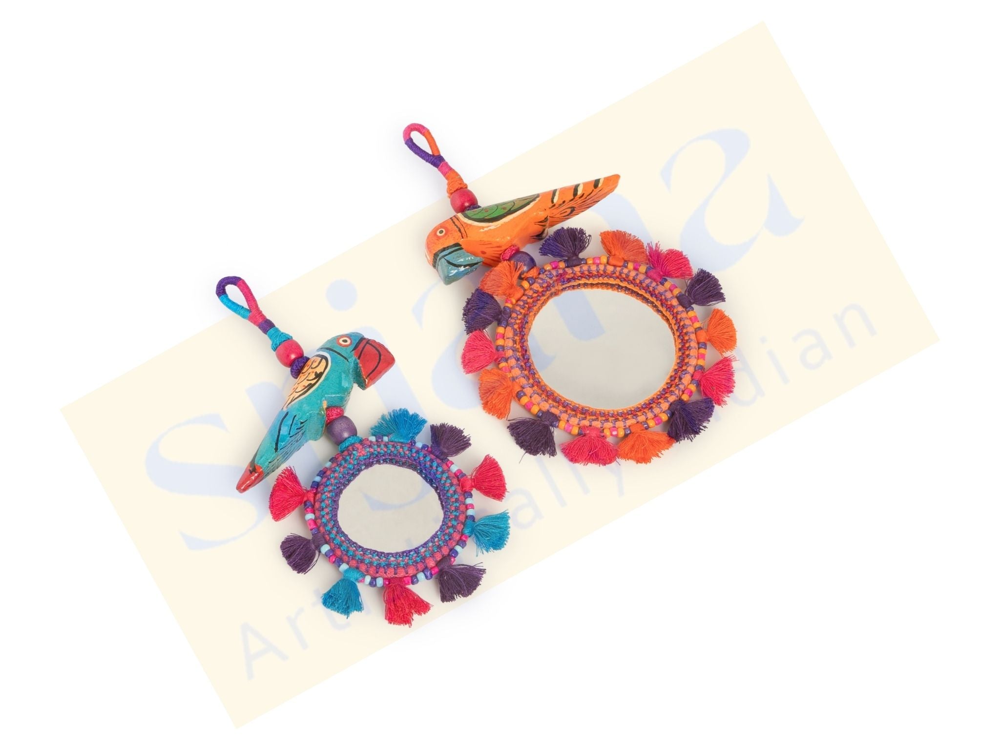 Thread & Bead Tassel Keychain with Mirror