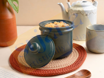 Handcrafted Terracotta Cylindrical Jar with Lid