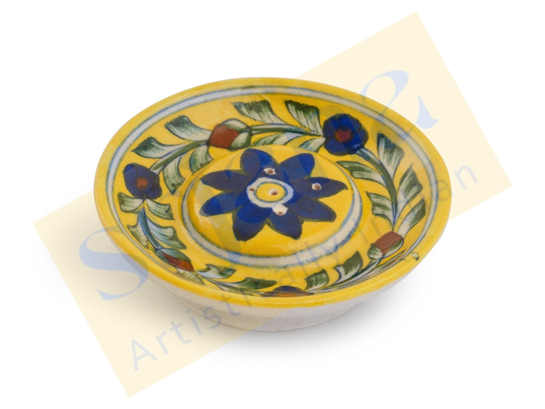 Blue Pottery Round Incense Stick Holder
