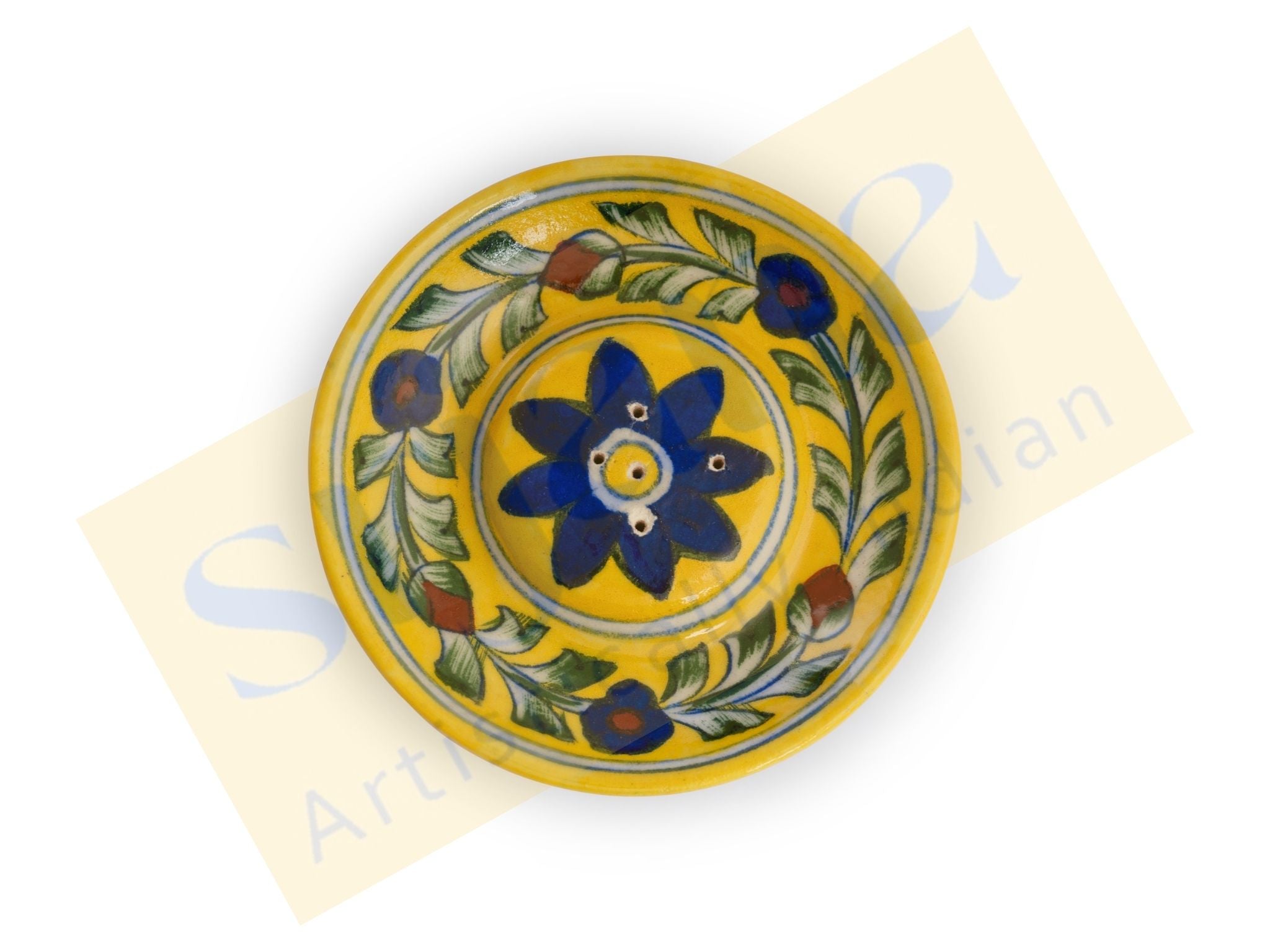 Blue Pottery Round Incense Stick Holder