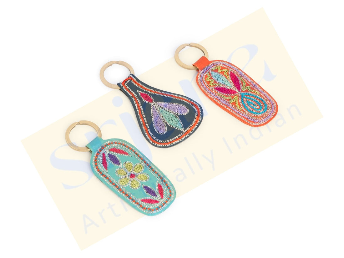 Handcrafted Leather Embroidered Keychains