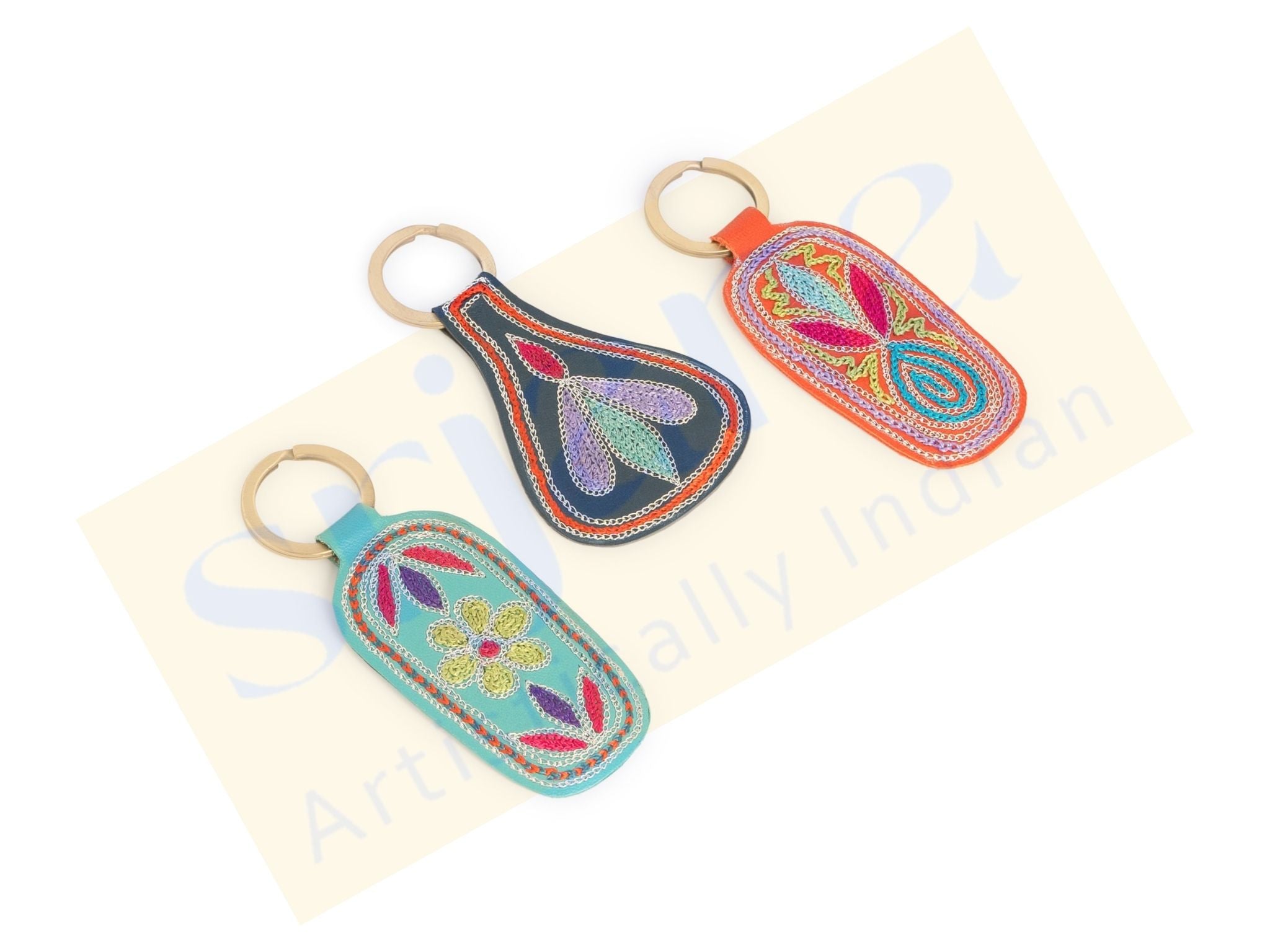 Handcrafted Leather Embroidered Keychains