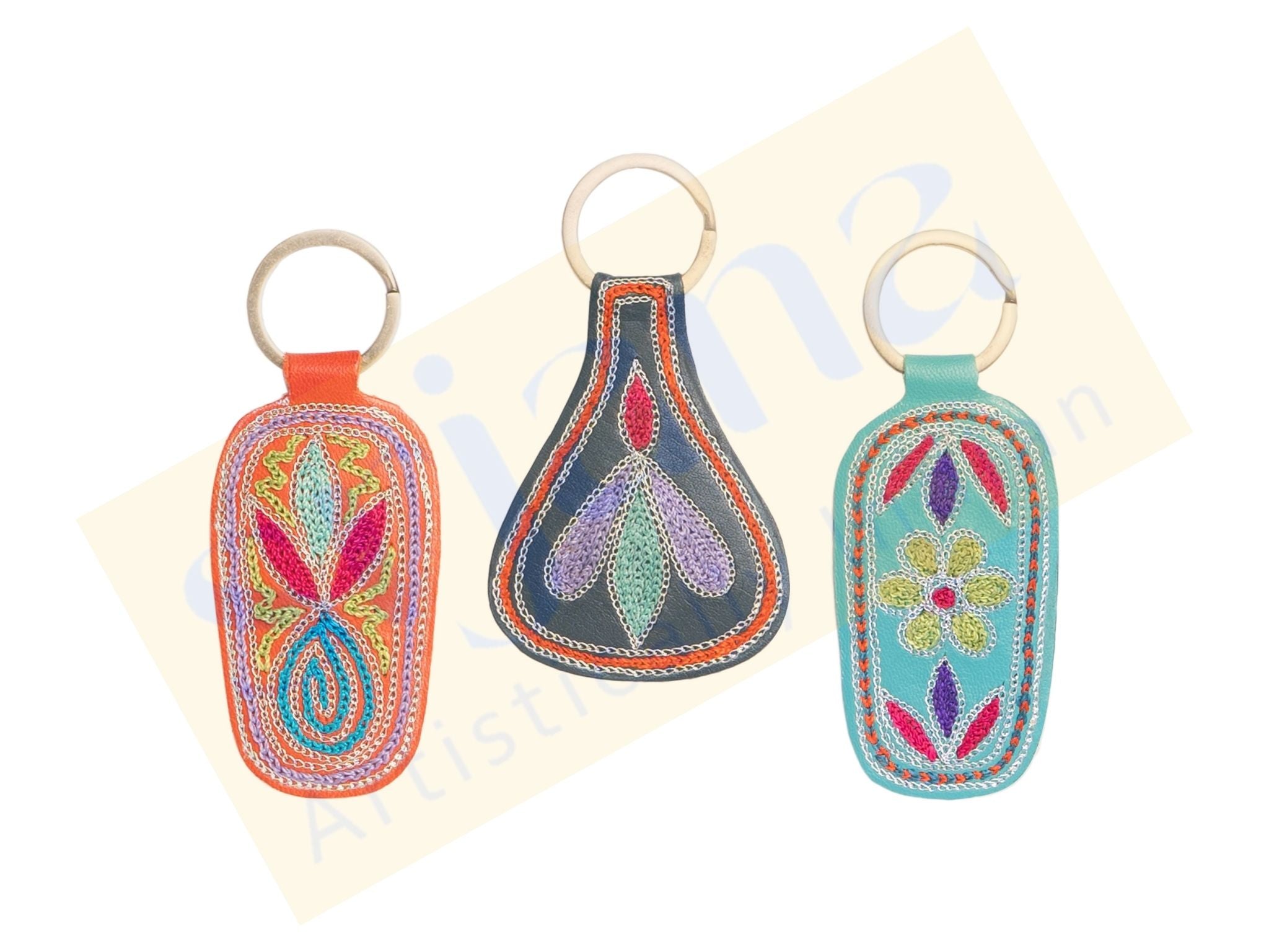 Handcrafted Leather Embroidered Keychains