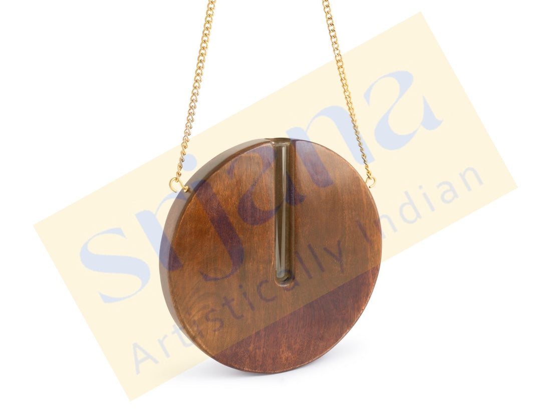 Elegant Wooden Round Hanging Planter with Glass Tube & Sling Chain