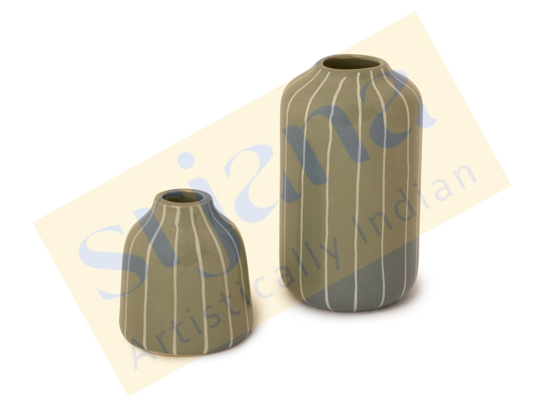 Striped Ceramic Planter Pair