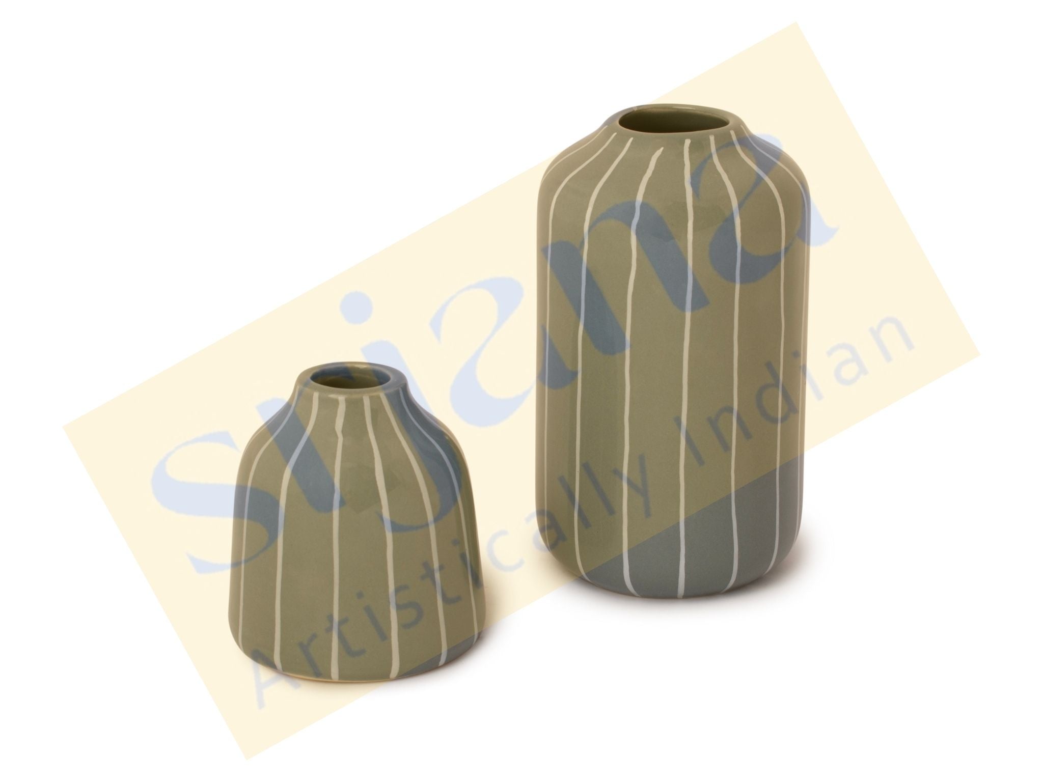 Striped Ceramic Planter Pair