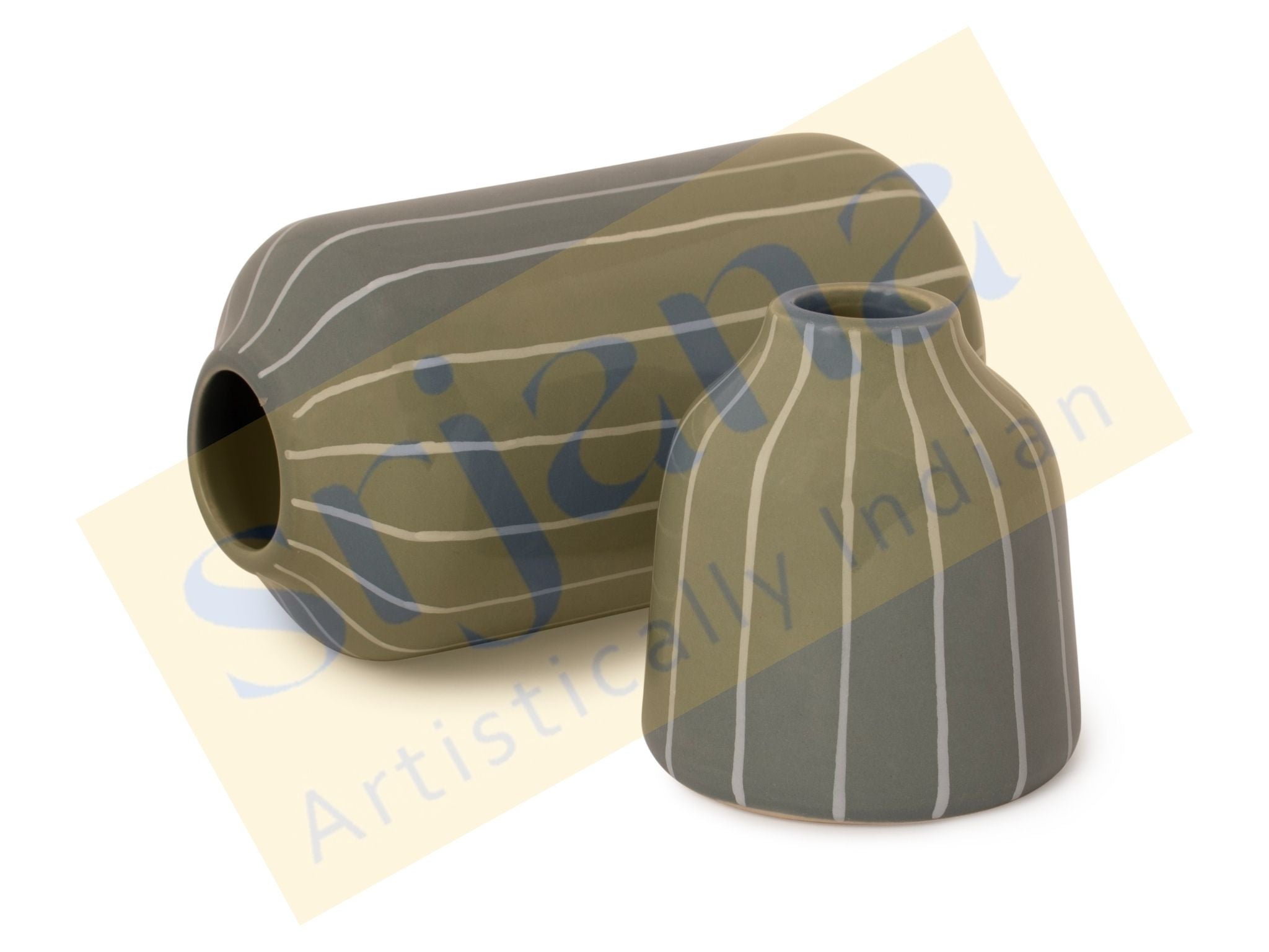 Striped Ceramic Planter Pair