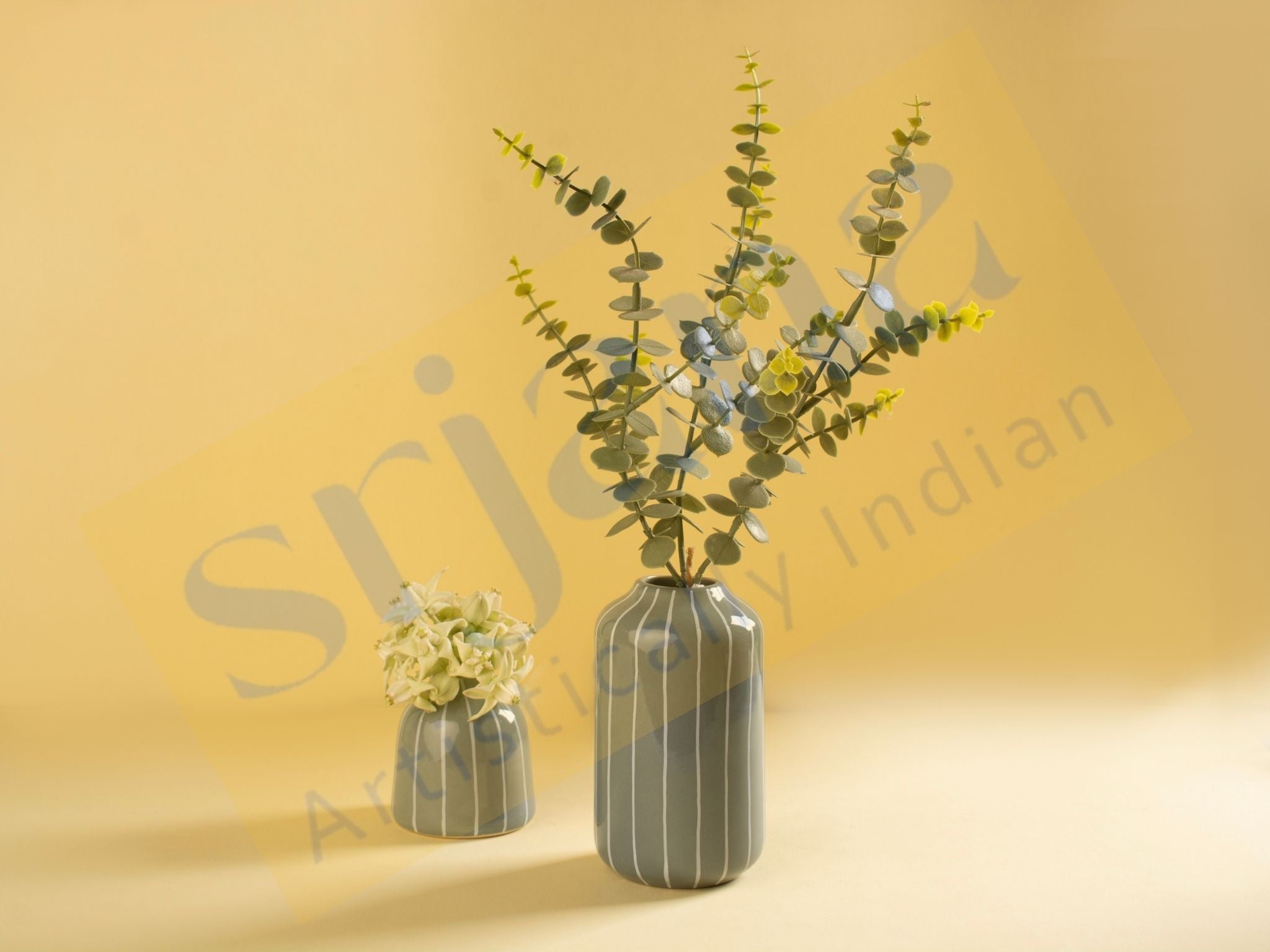 Striped Ceramic Planter Pair