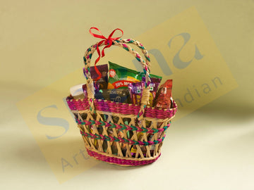Colorful Kauna Grass Hand Held Basket