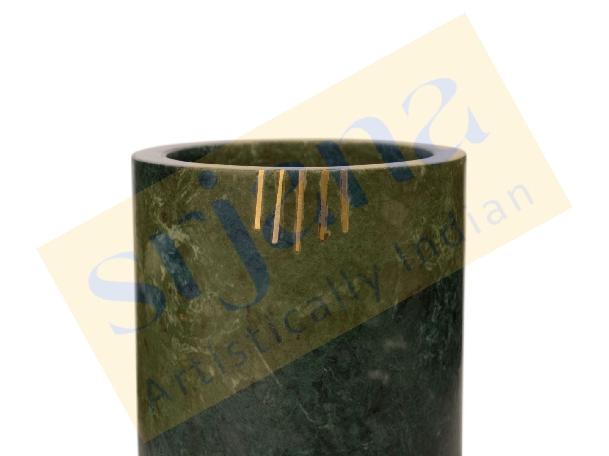 Green Marble With Brass Inlay Work Cutlery Holder