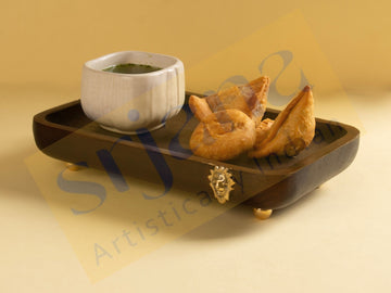 Wooden Snack Tray With Metal Stand