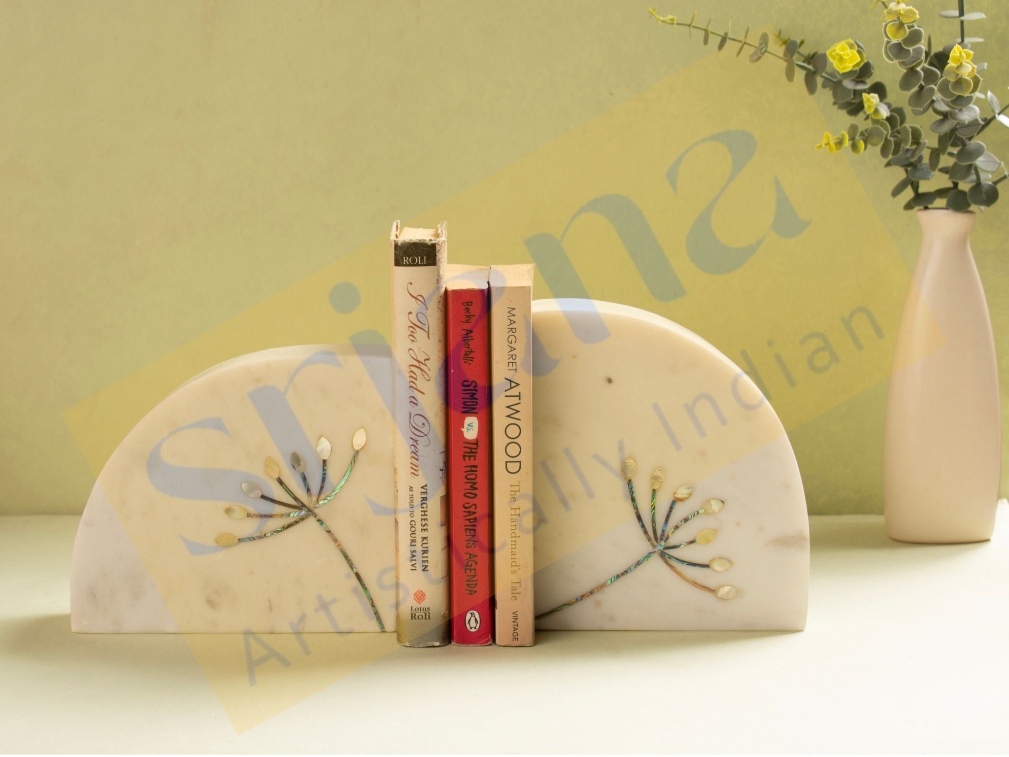 Marble Bookends With Mother of Pearl Inlay Work