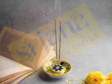 Blue Pottery Round Incense Stick Holder