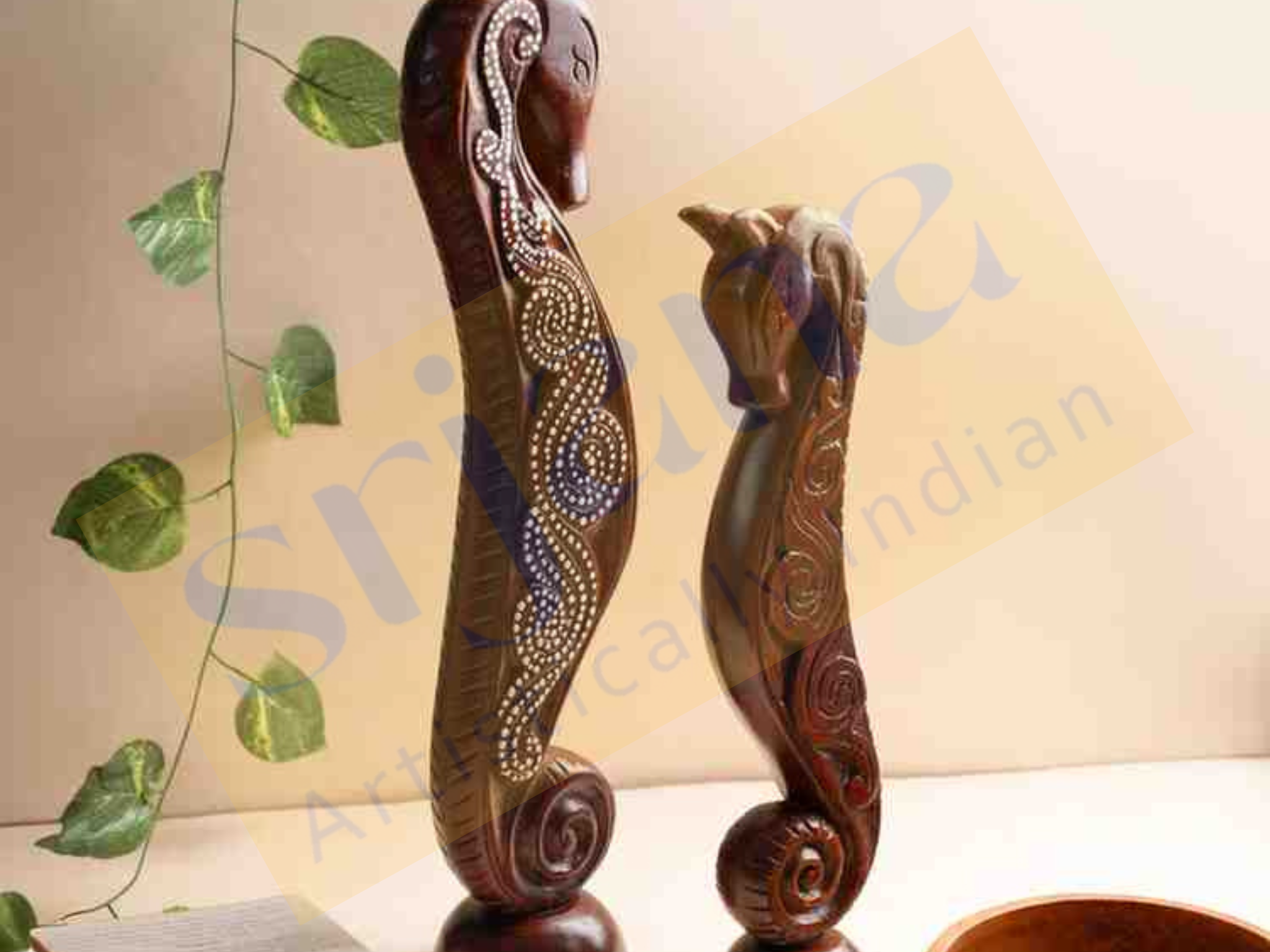 Mango Wood Seahorse Décor Pair