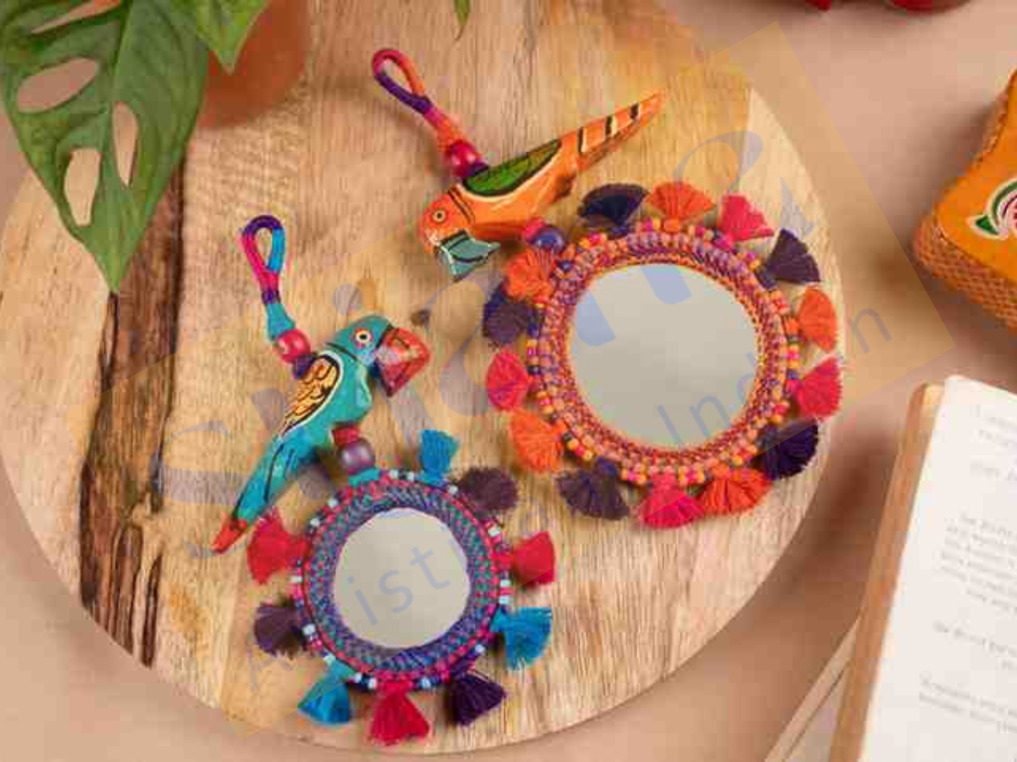 Thread & Bead Tassel Keychain with Mirror