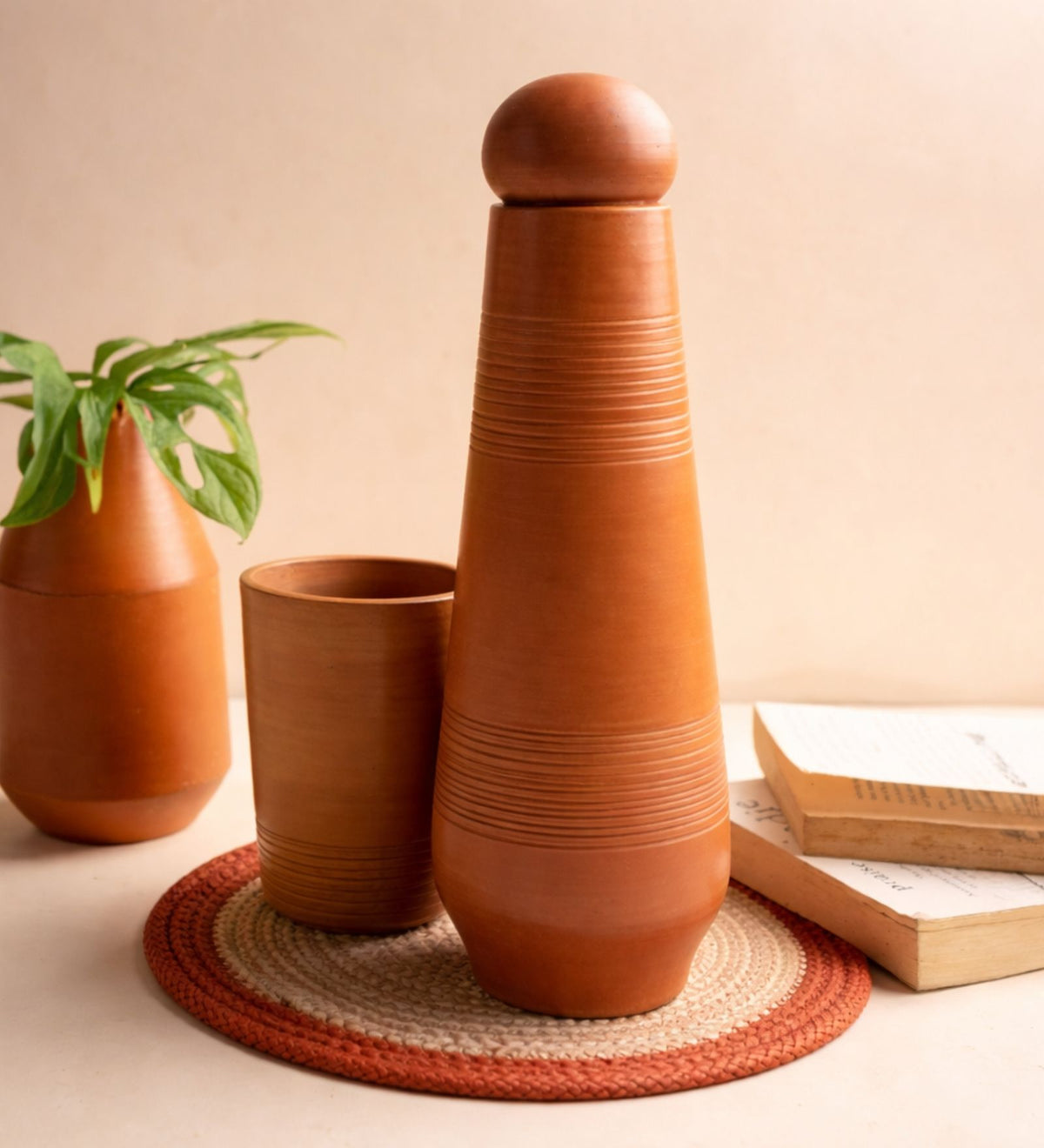 Terracotta Bottle with Lid & Tumbler