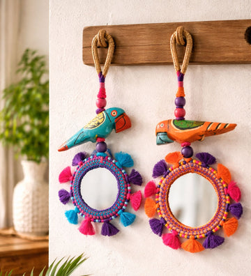 Thread & Bead Tassel Keychain with Mirror