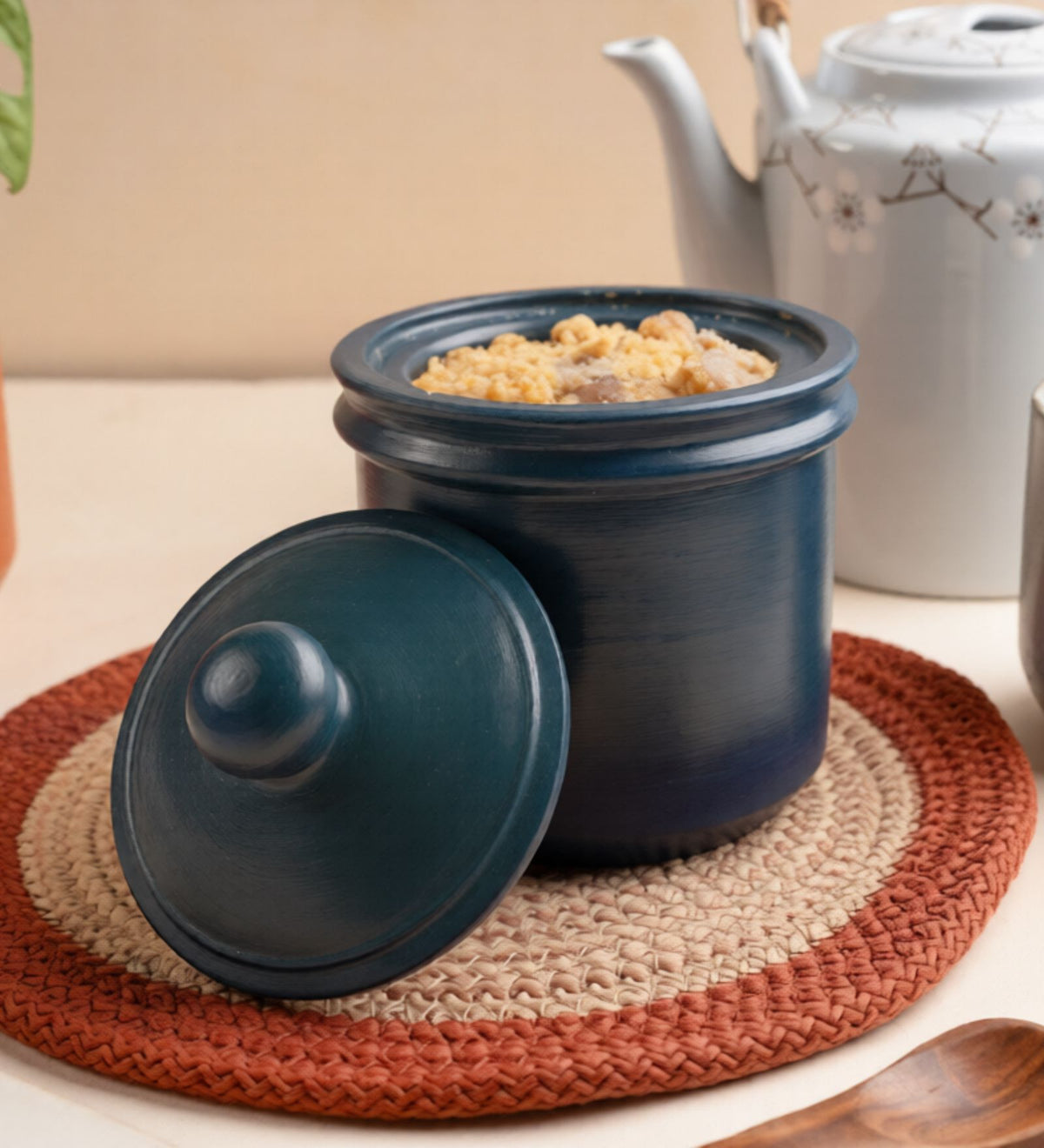 Handcrafted Terracotta Cylindrical Jar with Lid