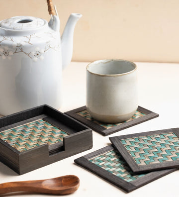 Handwoven Bamboo Coaster (Set of 6 with Holder)