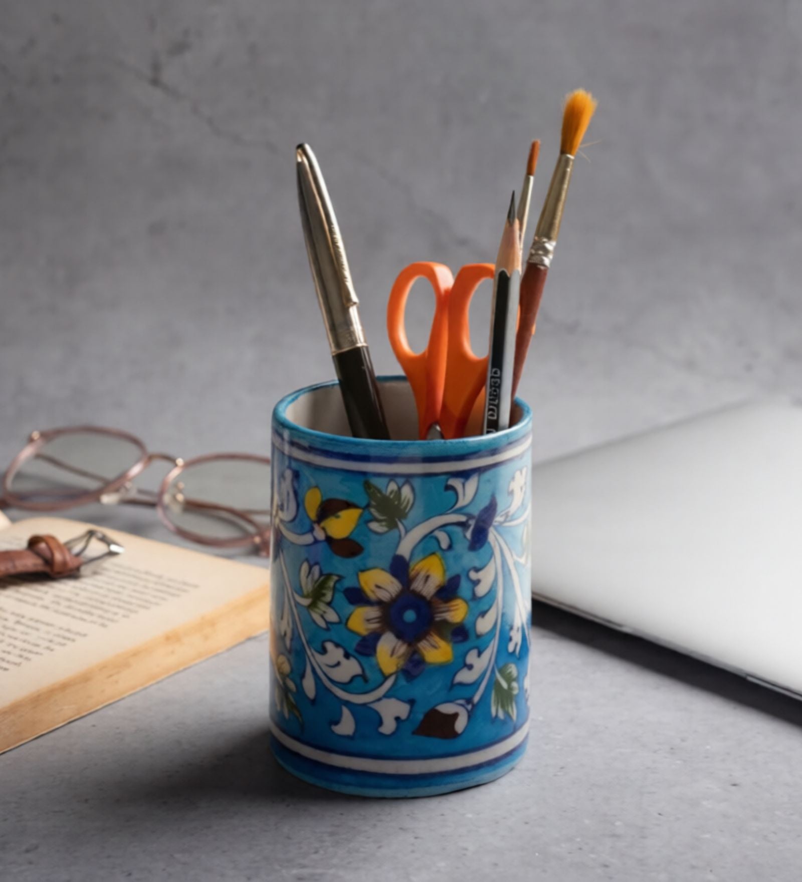 Blue Pottery Pen Stand