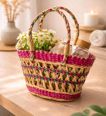 Colorful Kauna Grass Hand Held Basket
