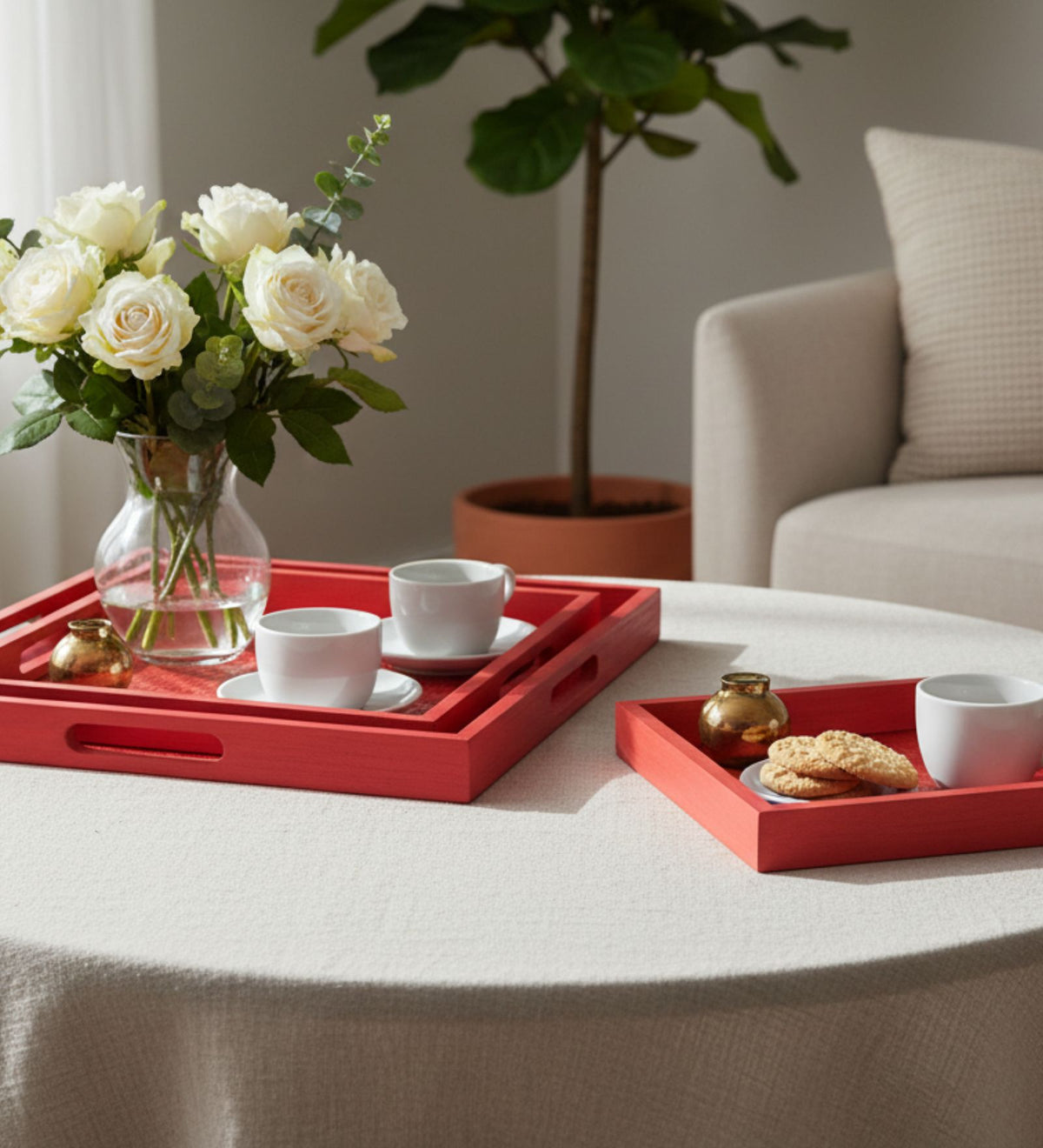 Handwoven Bamboo Red Tray Set