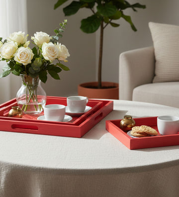 Handwoven Bamboo Red Tray Set