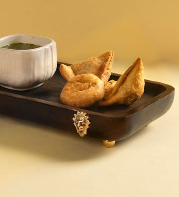 Wooden Snack Tray With Metal Stand