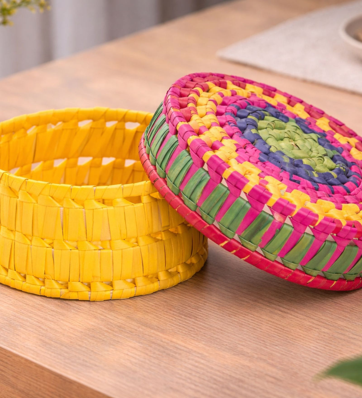 Handwoven Colorful Round Basket