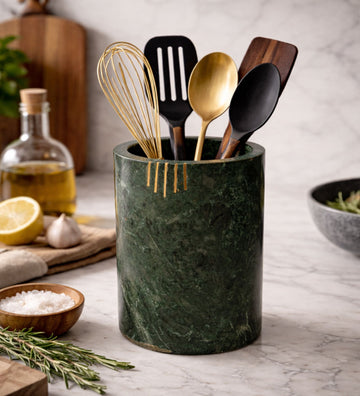 Green Marble With Brass Inlay Work Cutlery Holder