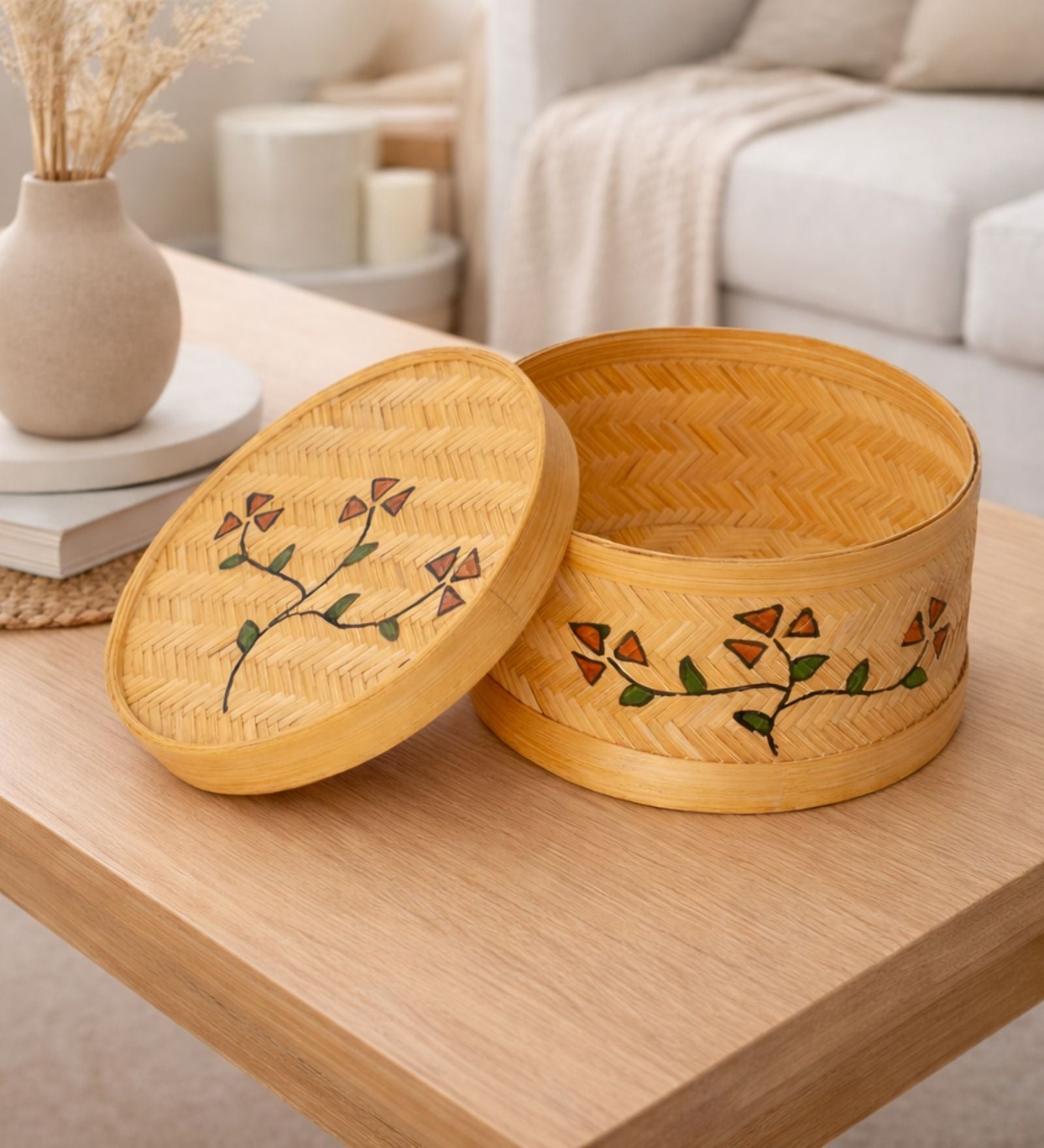 Hand Painted Bamboo Round Box
