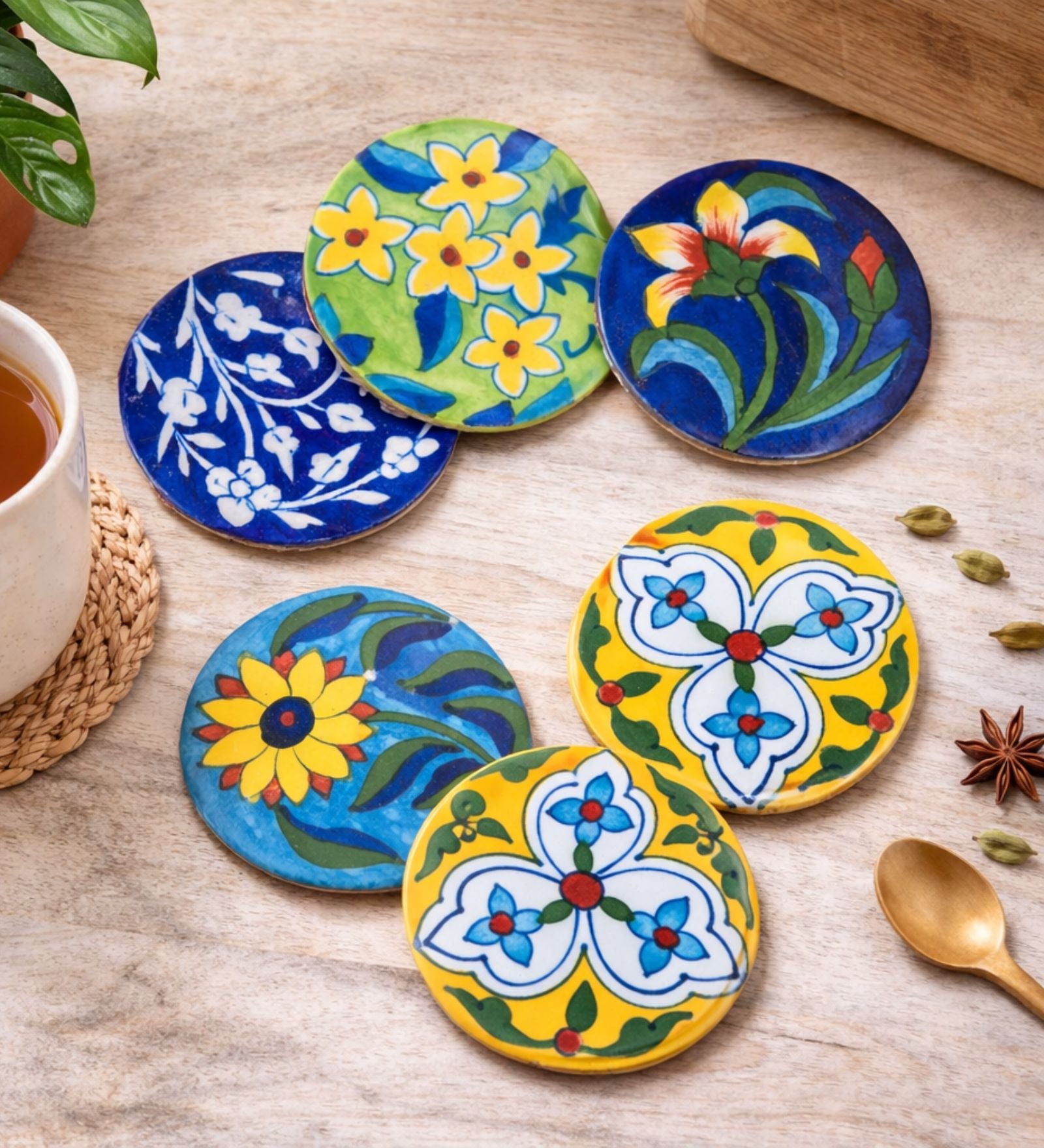 Blue Pottery Coasters (Set of 5)