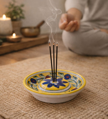Blue Pottery Round Incense Stick Holder