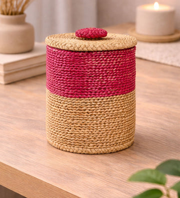 Handwoven Hogla Grass Cylindrical Basket