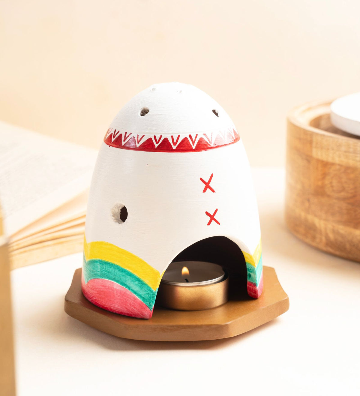 Handpainted Terracotta T-Light & Incense Stick Holder