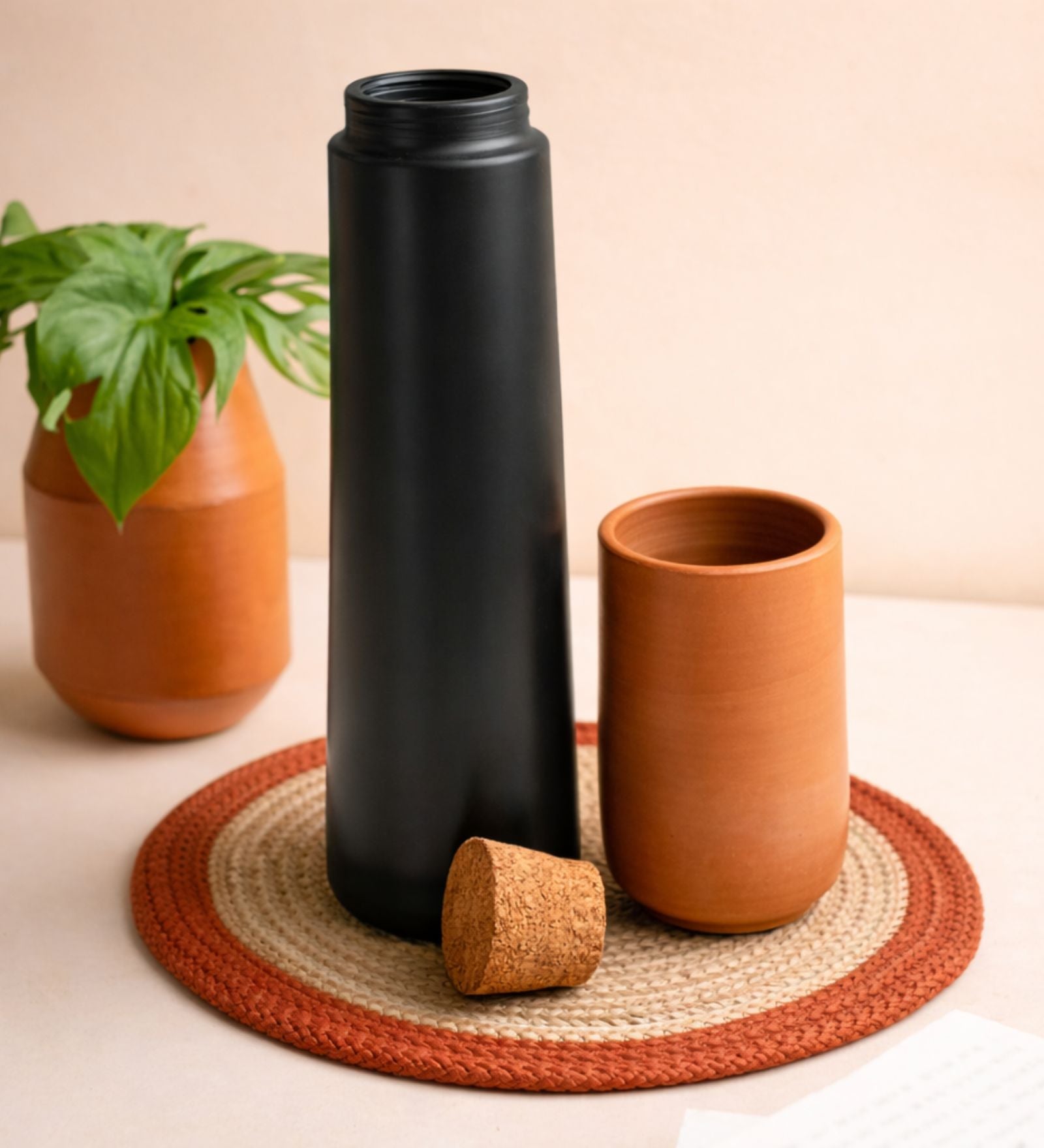 Terracotta Black Bottle with Tumbler