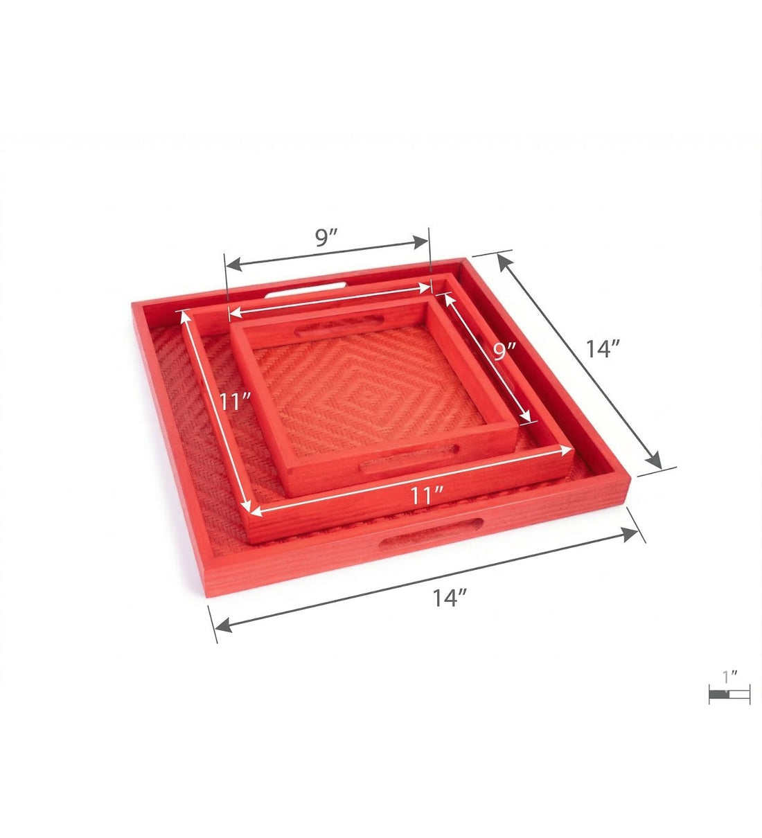 Handwoven Bamboo Red Tray Set