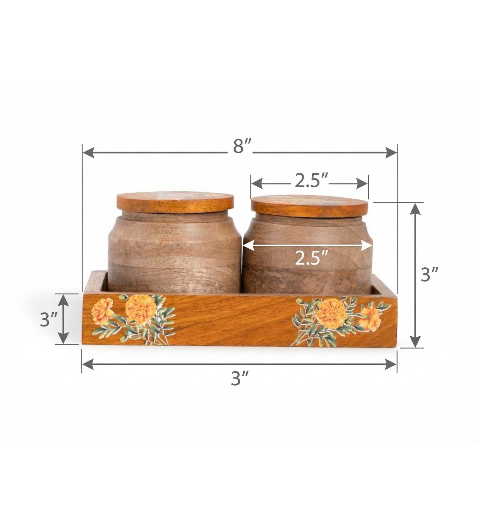 Handcrafted Wooden Jar Pair with Tray