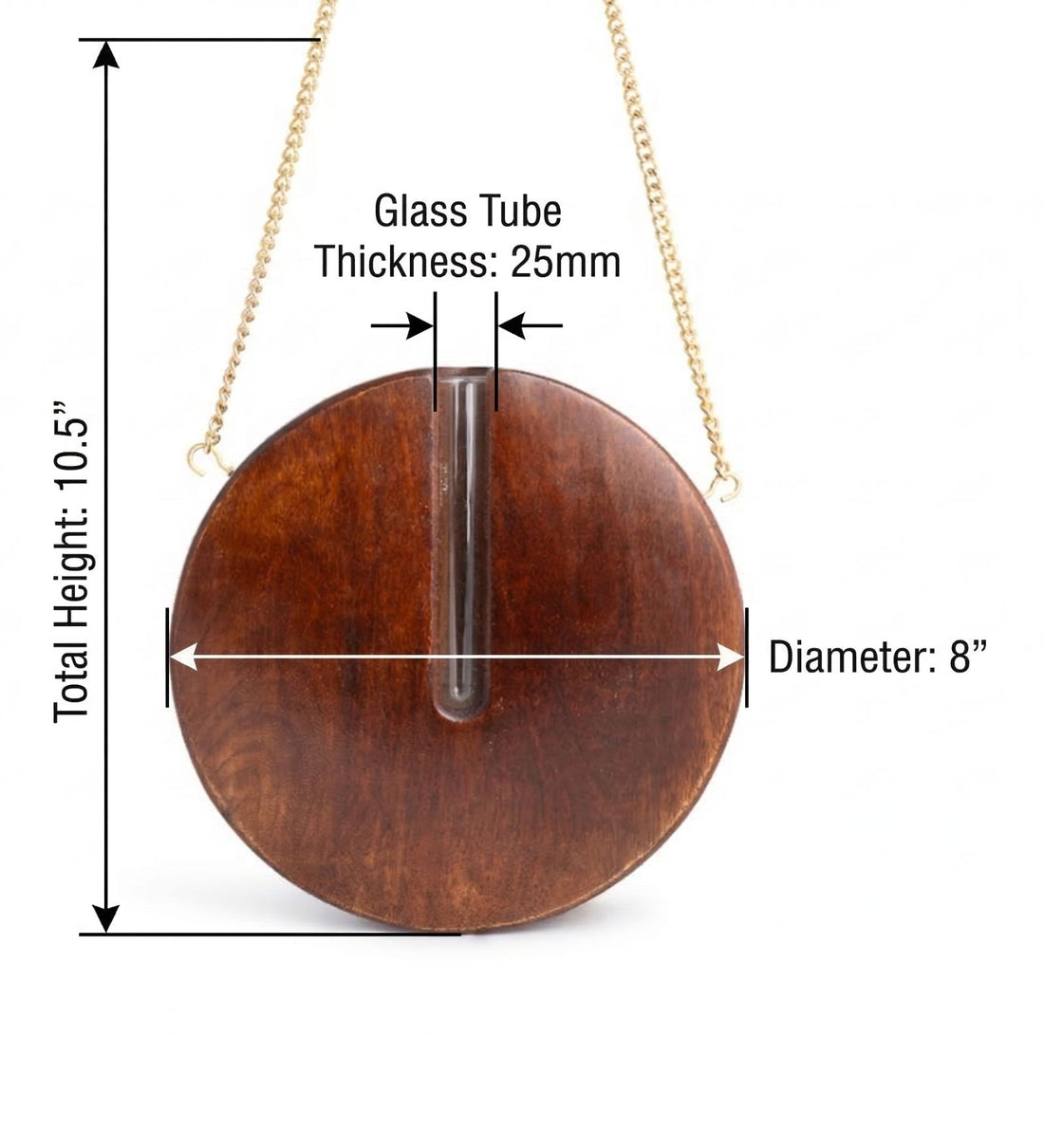 Elegant Wooden Round Hanging Planter with Glass Tube & Sling Chain