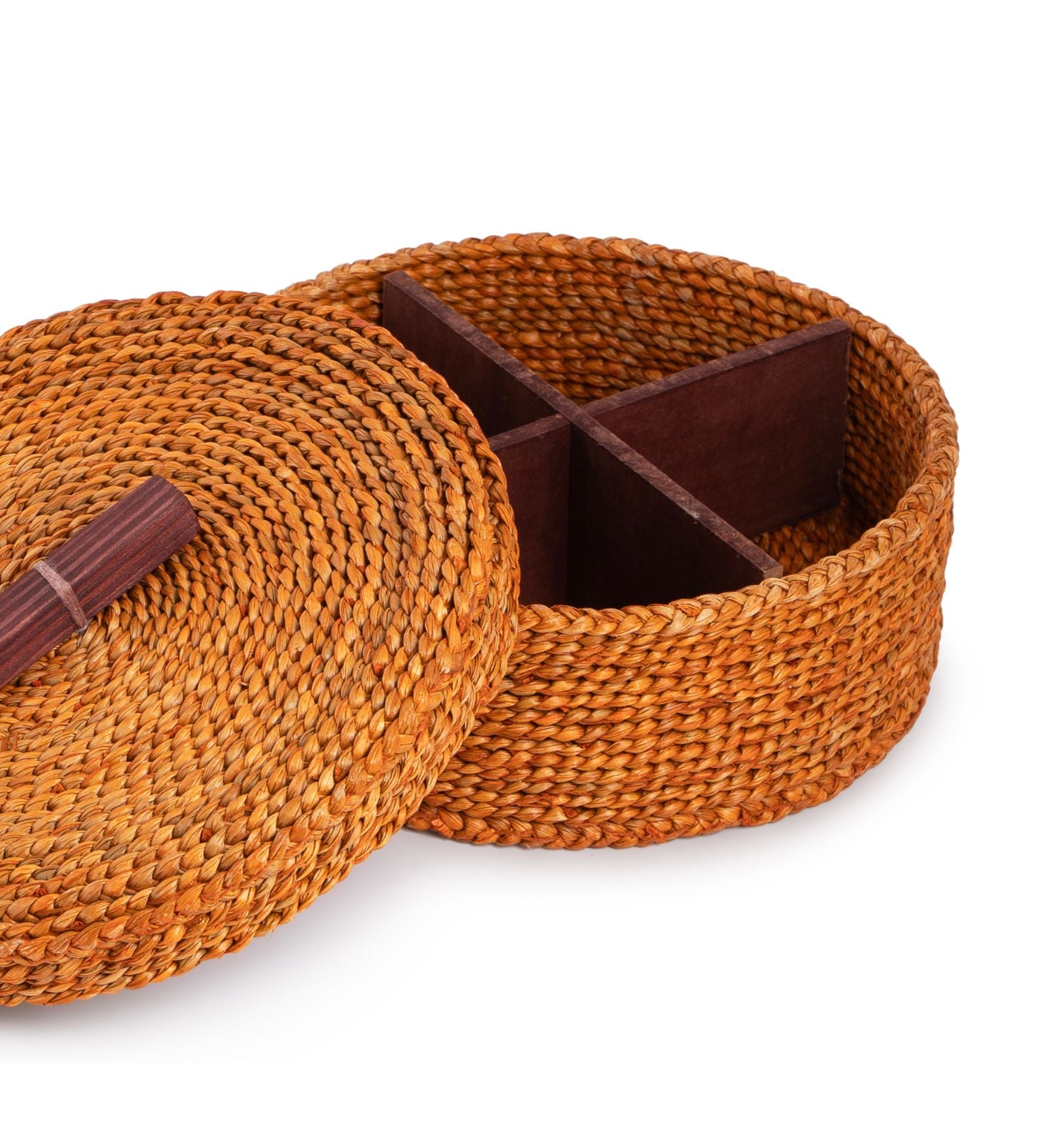 Handwoven Hogla Grass Partition Box with Lid
