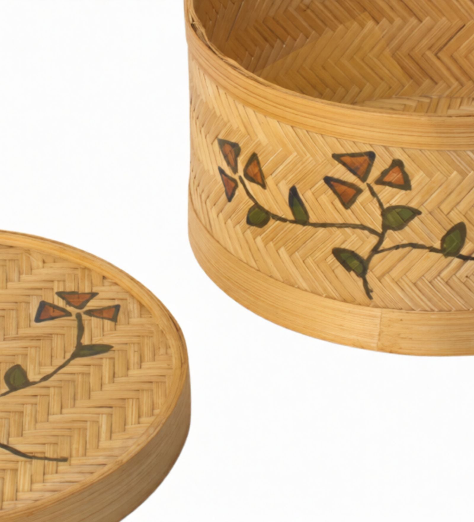 Hand Painted Bamboo Round Box