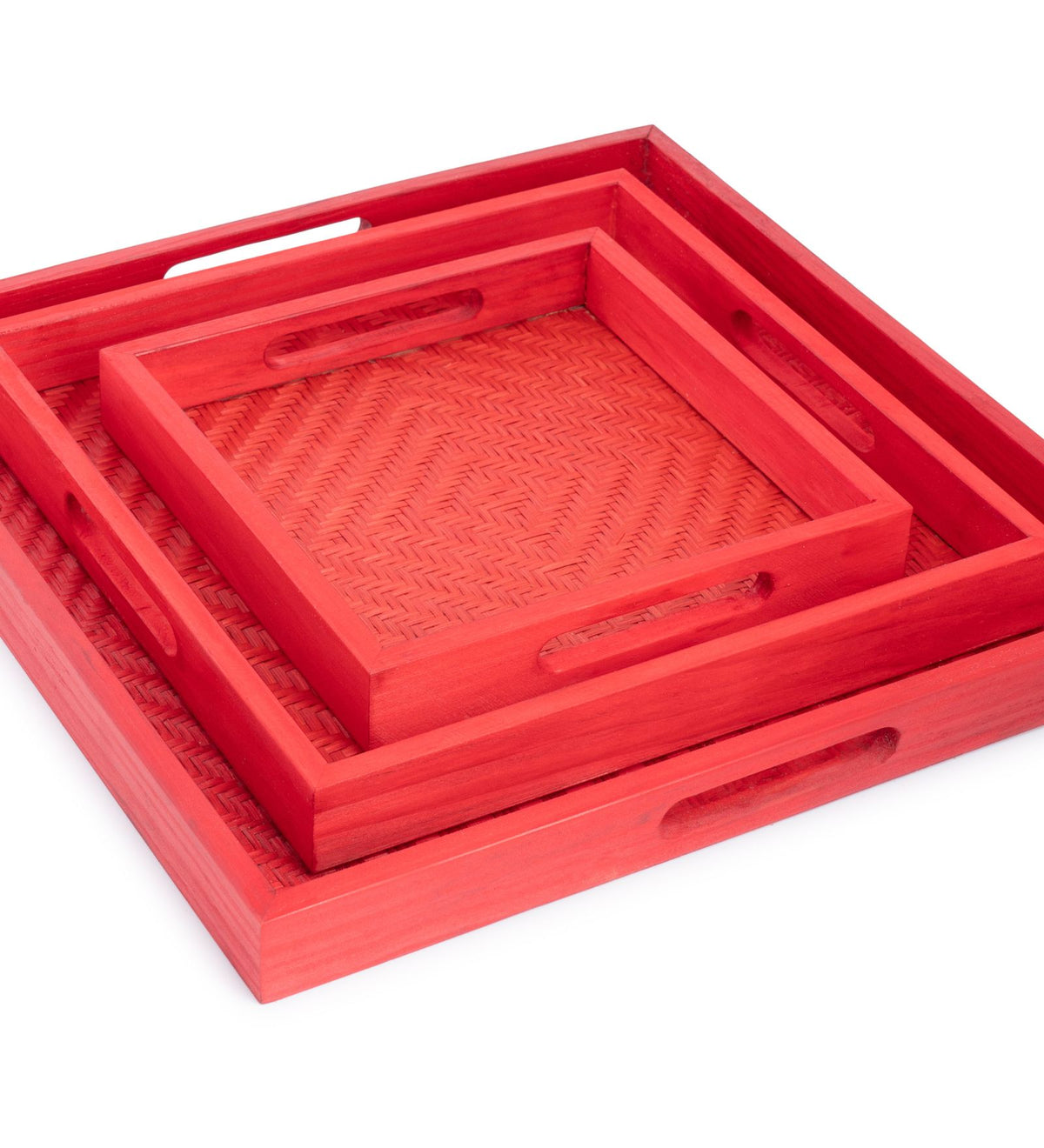 Handwoven Bamboo Red Tray Set