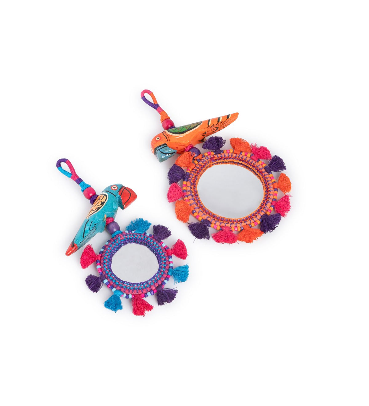 Thread & Bead Tassel Keychain with Mirror