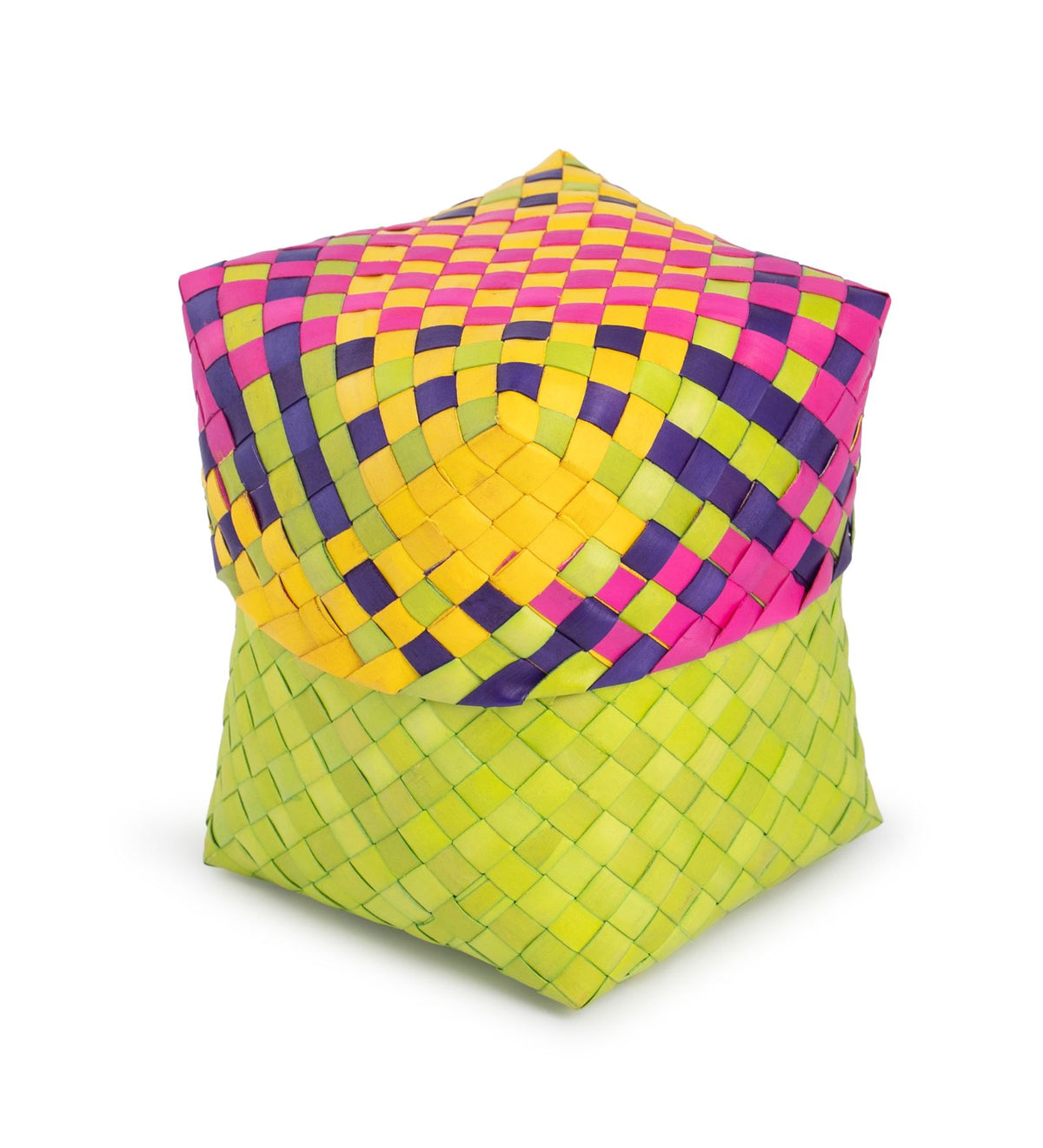Colorful Square Palm Leaf Basket with Lid