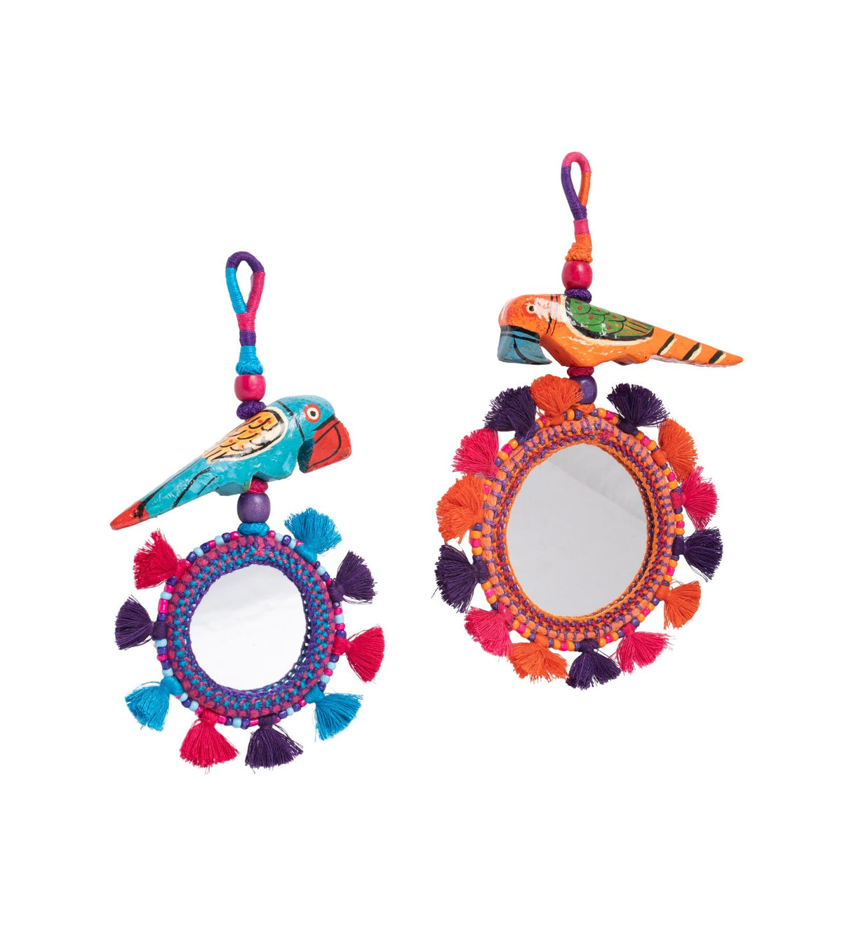 Thread & Bead Tassel Keychain with Mirror