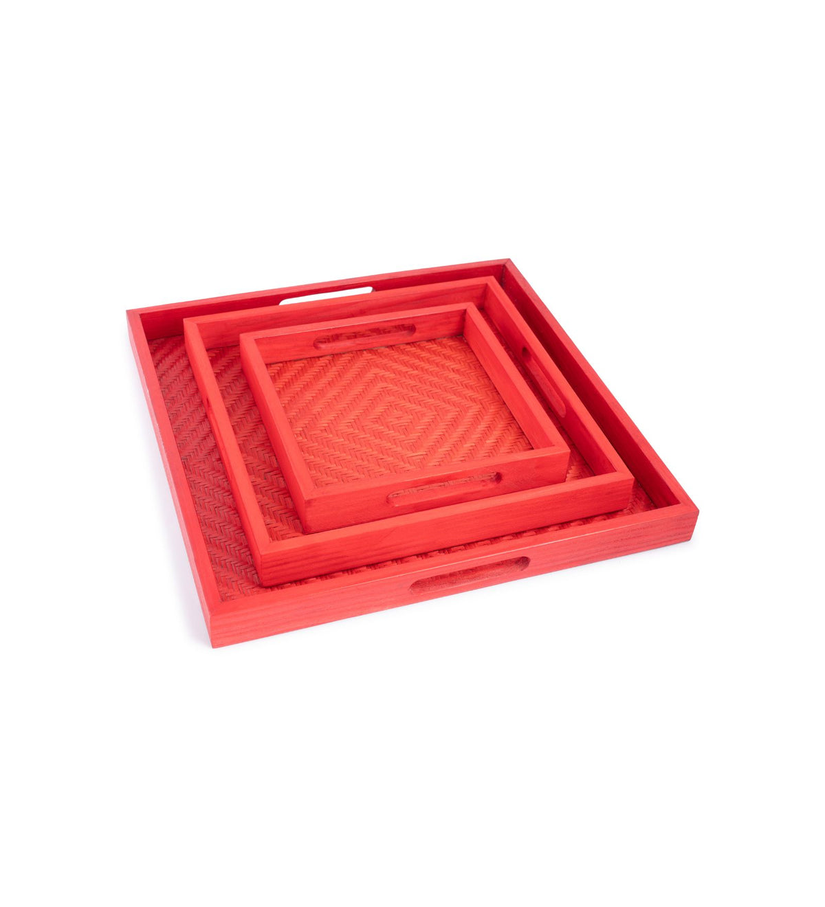Handwoven Bamboo Red Tray Set