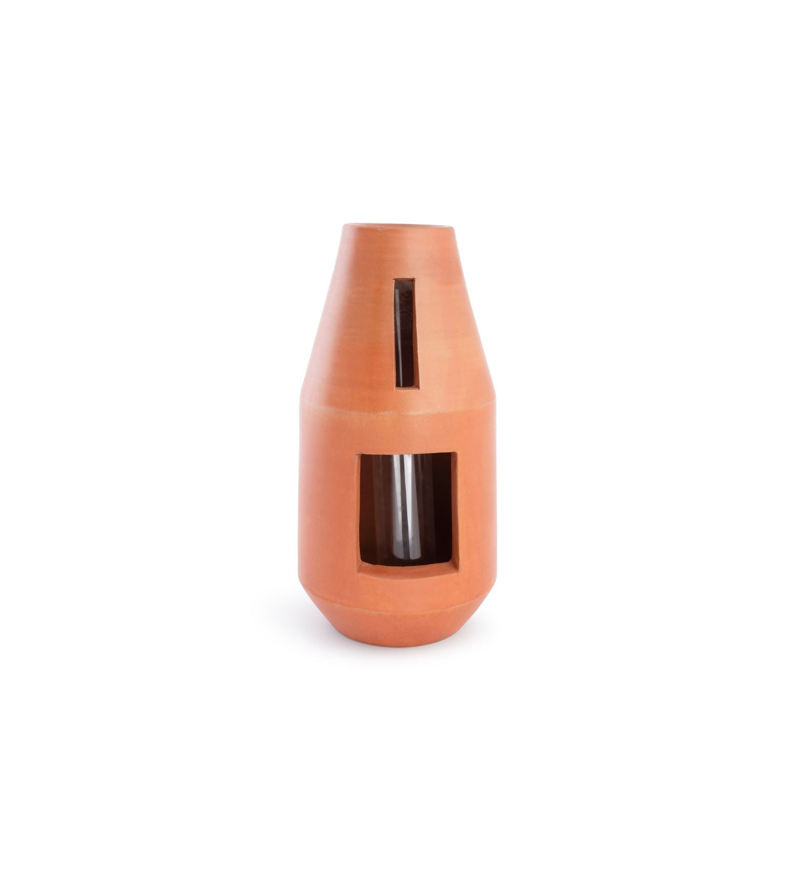 Terracotta Bottle-Shaped Indoor Planter with Glass Tube