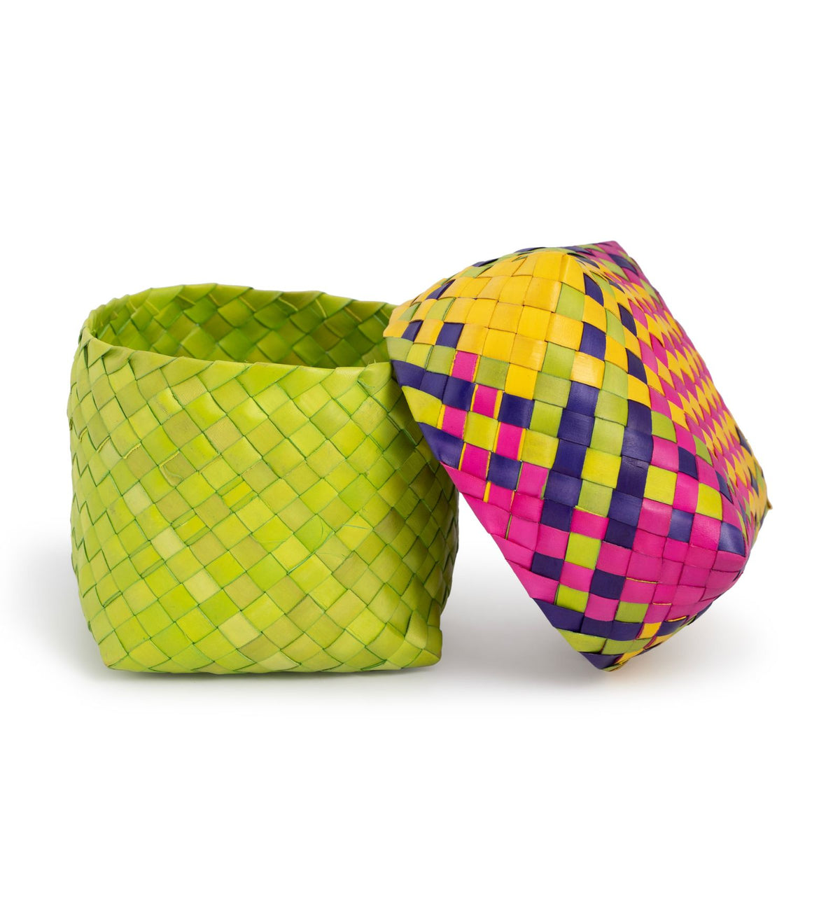 Colorful Square Palm Leaf Basket with Lid